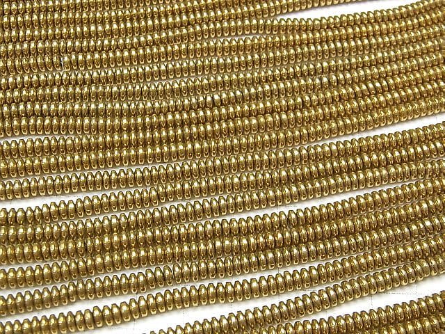 [Video] Hematite Rondelle 4x4x1mm Gold Coating 1strand beads (aprx.15inch / 38cm)