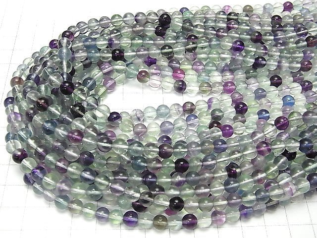 [Video] Multicolor Fluorite AA++ Round 6mm 1strand beads (aprx.15inch/38cm)