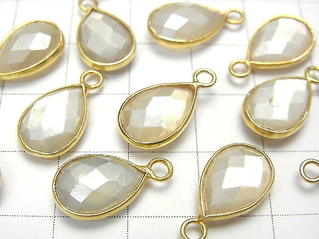 [Video] White color Moonstone AA ++ Bezel Setting Faceted Pear Shape 13x9mm Coating [One Side] 18KGP 3pcs