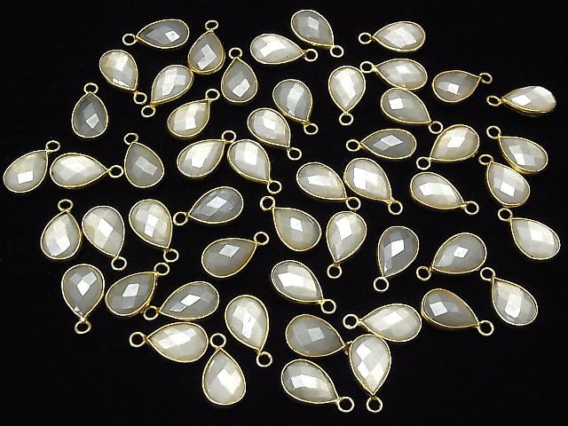 [Video] White color Moonstone AA ++ Bezel Setting Faceted Pear Shape 13x9mm Coating [One Side] 18KGP 3pcs