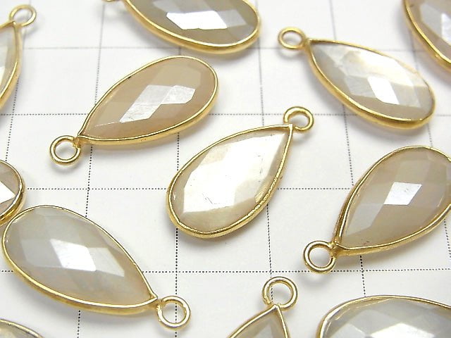 [Video] White color Moonstone AA ++ Bezel Setting Faceted Pear Shape 17x9mm Coating [One Side] 18KGP 3pcs