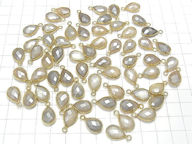 [Video] Gray Color Moonstone AA ++ Bezel Setting Faceted Pear Shape 13x9mm Coating [One Side] 18KGP 3pcs