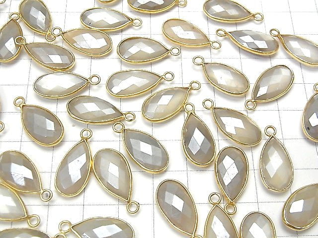 [Video] Gray Color Moonstone AA ++ Bezel Setting Faceted Pear Shape 17x9mm Coating [One Side] 18KGP 3pcs