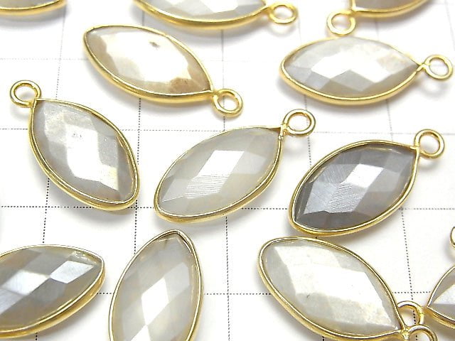 [Video] Gray Color Moonstone AA ++ Bezel Setting Faceted Marquise 17x9mm Coating [One Side] 18KGP 3pcs