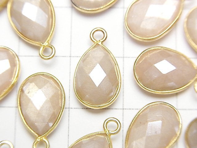 [Video]Peach Moonstone AA++ Bezel Setting Faceted Pear Shape 13x9mm Coating [One Side ] 18KGP 2pcs