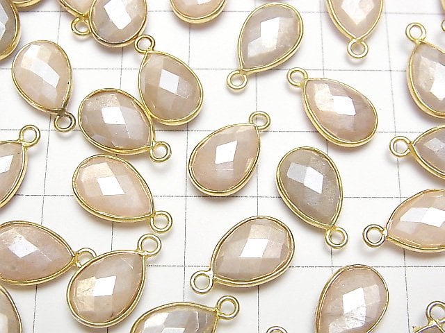 [Video]Peach Moonstone AA++ Bezel Setting Faceted Pear Shape 13x9mm Coating [One Side ] 18KGP 2pcs