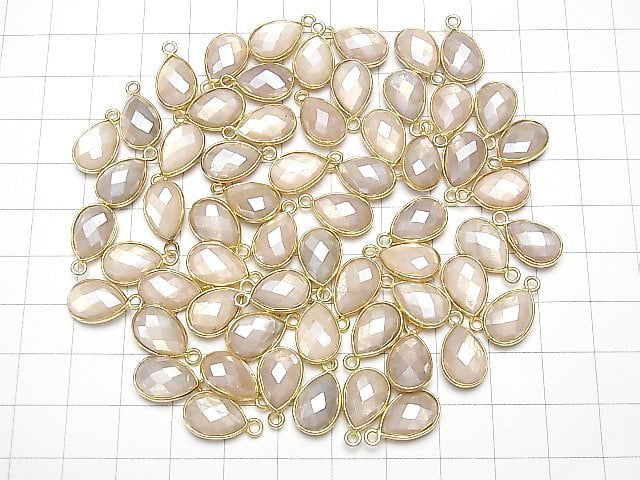 [Video]Peach Moonstone AA++ Bezel Setting Faceted Pear Shape 13x9mm Coating [One Side ] 18KGP 2pcs