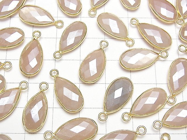 [Video]Peach Moonstone AA++ Bezel Setting Faceted Pear Shape 17x9mm Coating [One Side ] 18KGP 3pcs