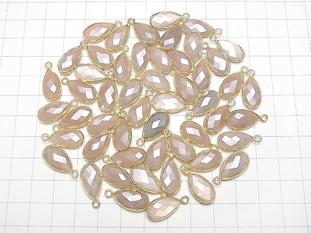 [Video]Peach Moonstone AA++ Bezel Setting Faceted Pear Shape 17x9mm Coating [One Side ] 18KGP 3pcs