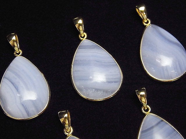 [Video] Blue Lace Agate AAA Pear shape Pendant 18KGP 1pc