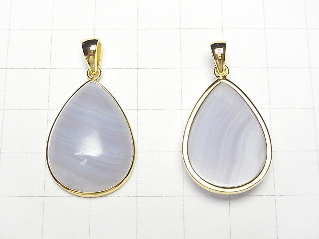 [Video] Blue Lace Agate AAA Pear shape Pendant 18KGP 1pc