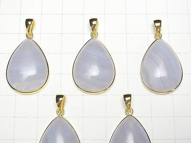 [Video] Blue Lace Agate AAA Pear shape Pendant 18KGP 1pc