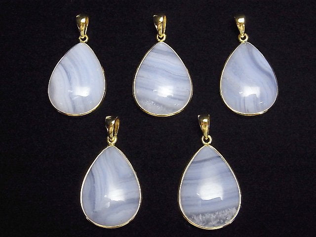 [Video] Blue Lace Agate AAA Pear shape Pendant 18KGP 1pc