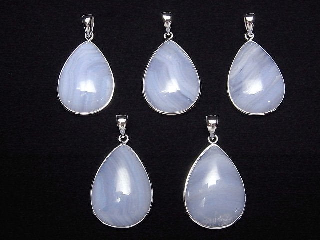 [Video] Blue Lace Agate AAA Pear shape Pendant Silver925 1pc