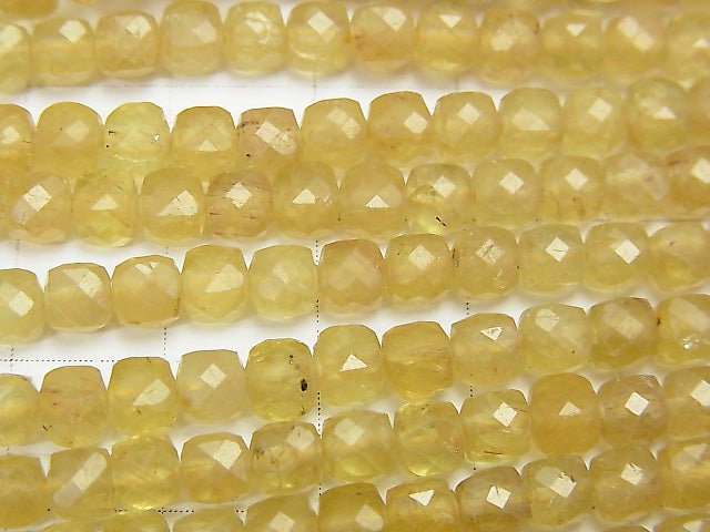 [Video]High Quality! Yellow Apatite AA Cube Shape 4.5x4.5x4.5mm 1strand beads (aprx.15inch/37cm)