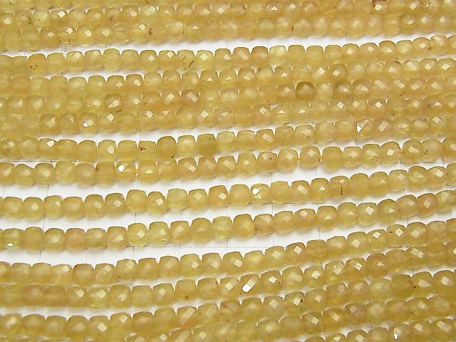 [Video]High Quality! Yellow Apatite AA Cube Shape 4.5x4.5x4.5mm 1strand beads (aprx.15inch/37cm)