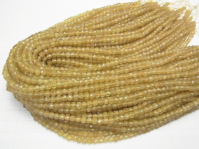 [Video]High Quality! Yellow Apatite AA Cube Shape 4.5x4.5x4.5mm 1strand beads (aprx.15inch/37cm)