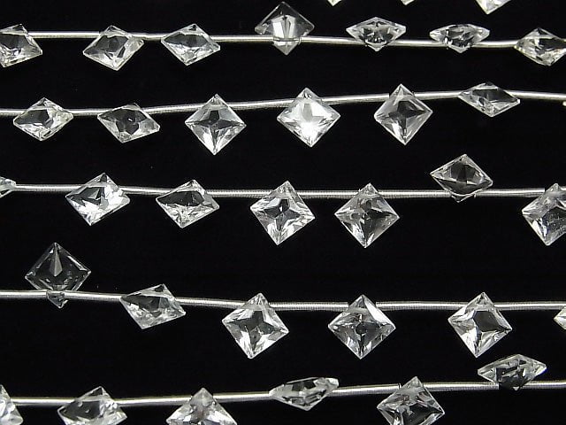 [Video] High Quality White Topaz AAA Diamond Princess Cut 8x8mm 1strand (8pcs)