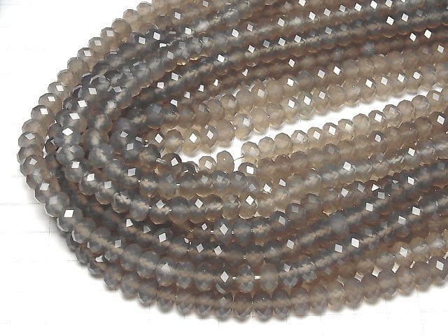 [Video] High Quality! Gray Onyx AAA Faceted Button Rondelle 8x8mm half or 1strand beads (aprx.15inch / 36cm)