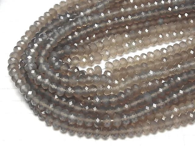 [Video] High Quality! Gray Onyx AAA Faceted Button Roundel 8x8mm half or 1strand beads (aprx.15inch / 36cm)