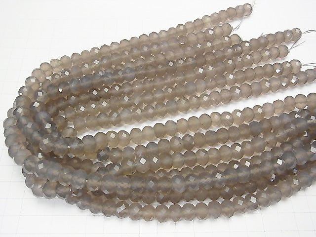 [Video] High Quality! Gray Onyx AAA Faceted Button Rondelle 10x10mm half or 1strand beads (aprx.15inch / 36cm)