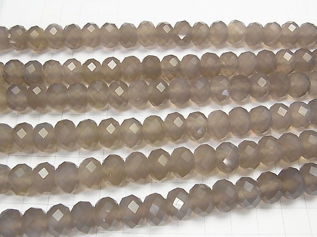 [Video] High Quality! Gray Onyx AAA Faceted Button Roundel 12x12mm half or 1strand beads (aprx.14inch / 35cm)