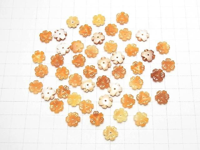 Coquillage Orange AAA Fleur Trou Central 10mm 3pcs