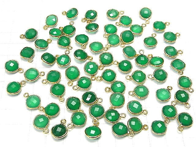 [Video] High Quality Green Onyx AAA Bezel Setting Diamond Shape 9x9mm Cushion Cut 18KGP 3pcs