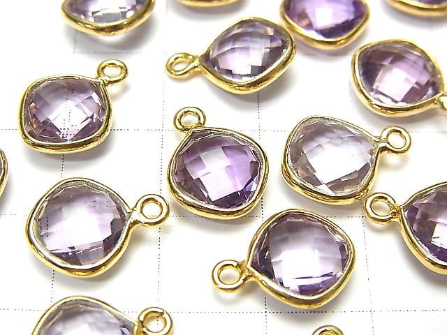 [Video] High Quality Pink Amethyst AAA Bezel Setting Diamond Shape 9x9mm Cushion Cut 18KGP 3pcs