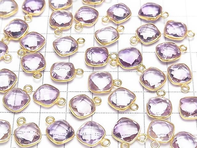 高品質粉色紫水晶 AAA 級 包鑲 方墊形切割 10x10mm 18KGP 1件