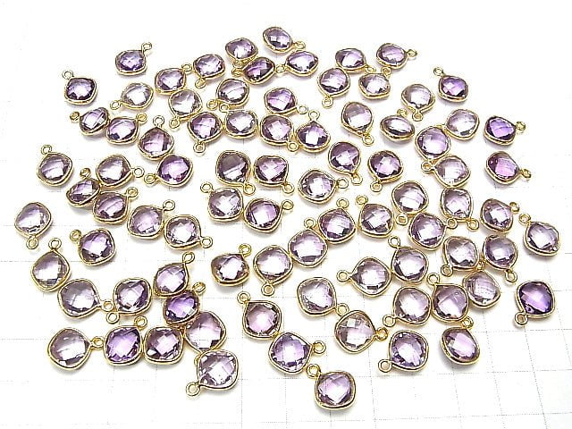 [Video] High Quality Pink Amethyst AAA Bezel Setting Diamond Shape 9x9mm Cushion Cut 18KGP 3pcs