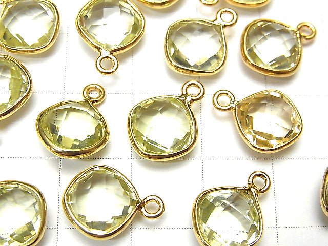 [Video] High Quality Lemon Quartz AAA Bezel Setting Diamond Shape 9x9mm Cushion Cut 18KGP 3pcs