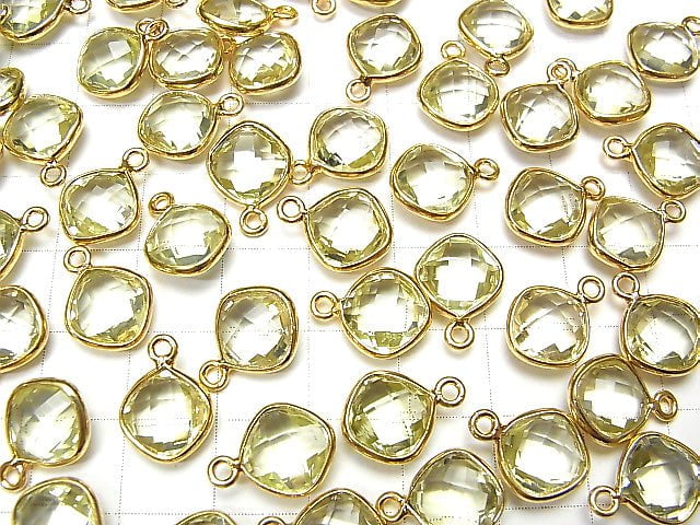 [Video] High Quality Lemon Quartz AAA Bezel Setting Diamond Shape 9x9mm Cushion Cut 18KGP 3pcs