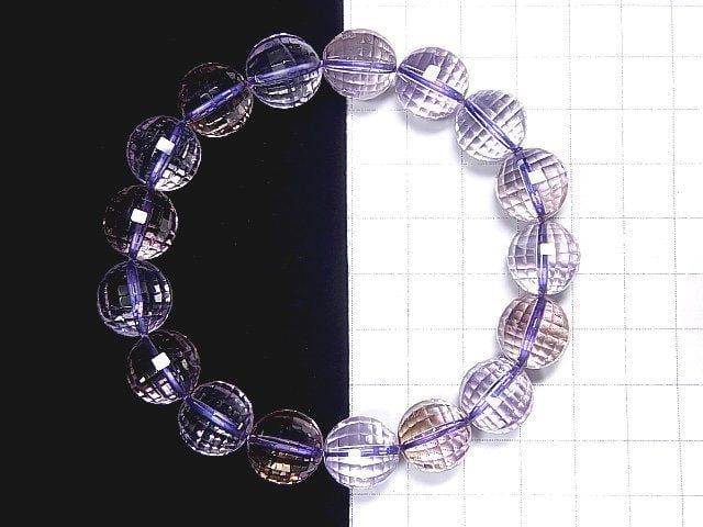 [Video] [One of a kind] High Quality Ametrine AAA- Mirror Faceted Round 11.5mm Bracelet NO.102