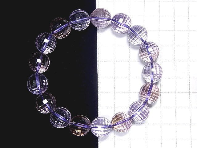 [Video] [One of a kind] High Quality Ametrine AAA- Mirror Faceted Round 11.5mm Bracelet NO.102