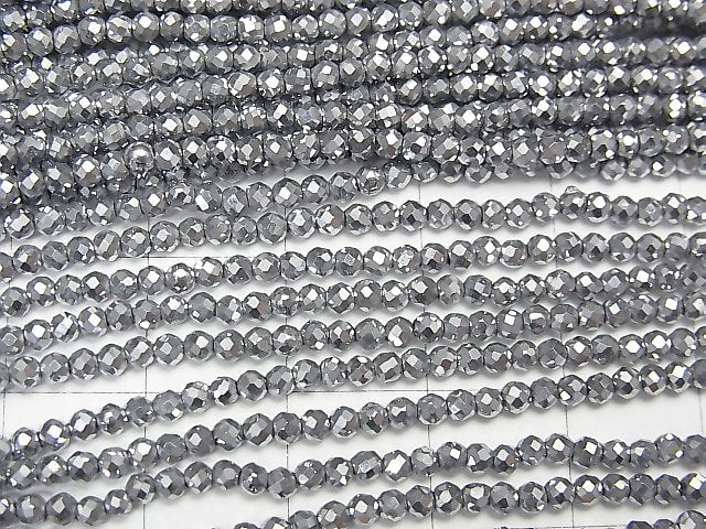 [Video]High Quality! Hematite Faceted Round 2mm Silver Coated 1strand beads (aprx.14inch/35cm)