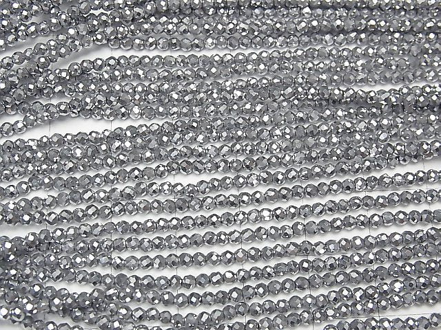 [Video]High Quality! Hematite Faceted Round 2mm Silver Coated 1strand beads (aprx.14inch/35cm)