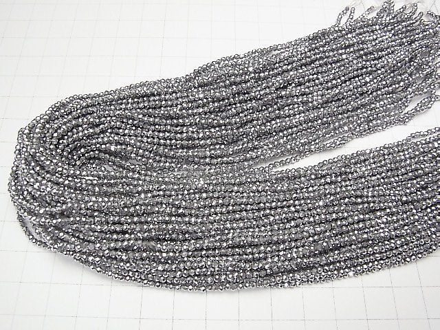 [Video]High Quality! Hematite Faceted Round 2mm Silver Coated 1strand beads (aprx.14inch/35cm)