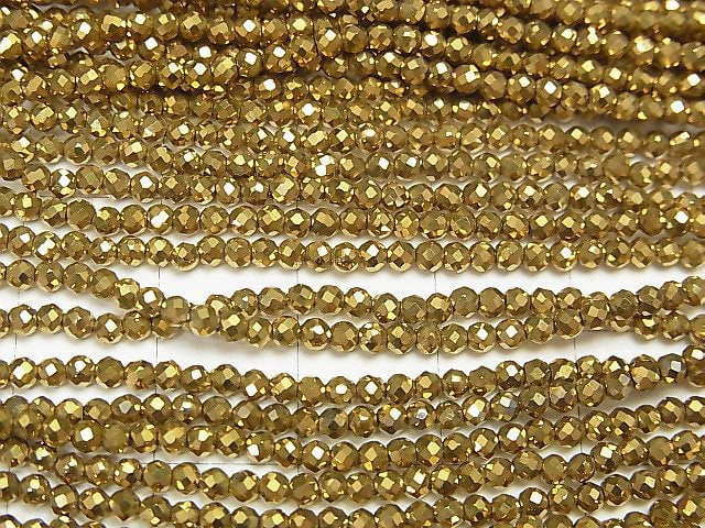 [Video]High Quality! Hematite Faceted Round 2mm gold coated 1strand beads (aprx.15inch/36cm)