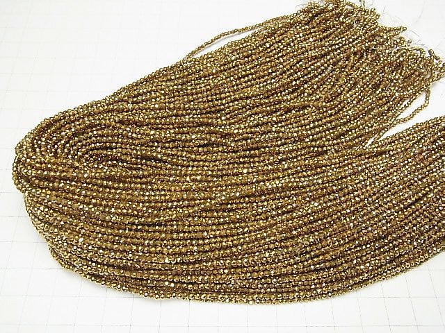 [Video]High Quality! Hematite Faceted Round 2mm gold coated 1strand beads (aprx.15inch/36cm)