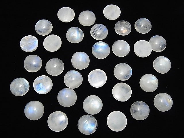 [Video] Rainbow Moonstone AA++ Round Cabochon 12x12mm 3pcs