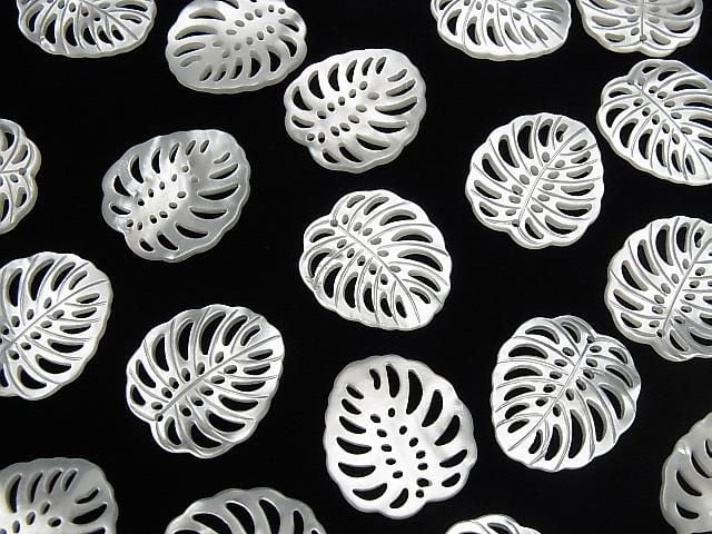 高品質白色貝殼浮水印葉子 20x18mm 2入