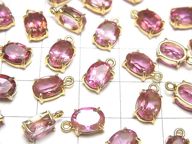 [Video]High Quality Pink Topaz AAA Bezel Setting Oval Faceted 8x6mm 18KGP 1pc