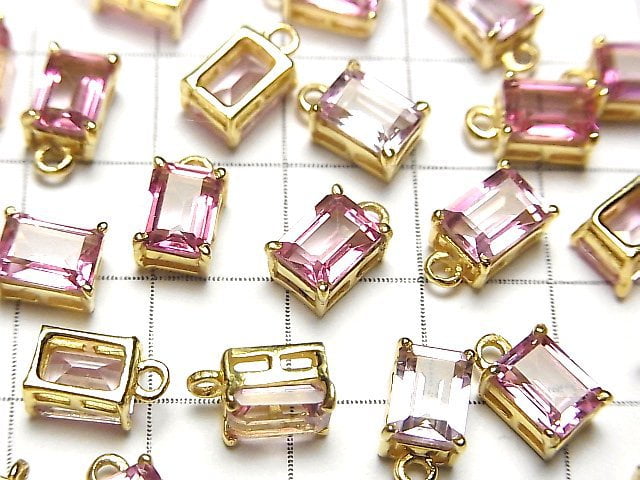 [Video] High Quality Pink Topaz AAA Bezel Setting Rectangle Faceted 7x5mm 18KGP 1pc