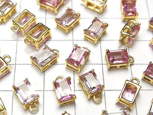 [Video] High Quality Pink Topaz AAA Bezel Setting Rectangle Faceted 7x5mm 18KGP 1pc