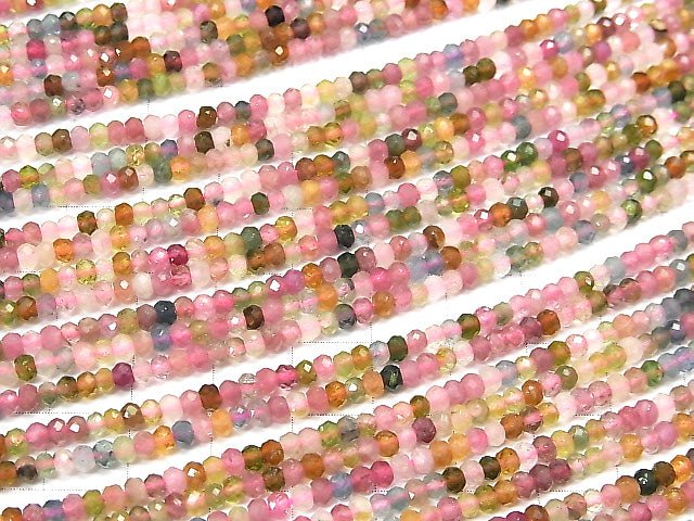 [Video] High Quality! Multicolor Tourmaline AAA- Faceted Button Roundel 3x3x2mm 1strand beads (aprx.15inch / 38cm)