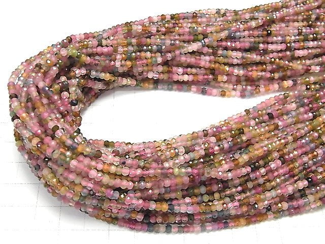 [Video] High Quality! Multicolor Tourmaline AAA- Faceted Button Roundel 3x3x2mm 1strand beads (aprx.15inch / 38cm)