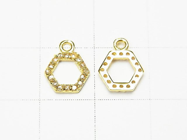 [Video] Diamond Hexagon (Donut) Charm 7x8x1.5mm 18KGP 1pc