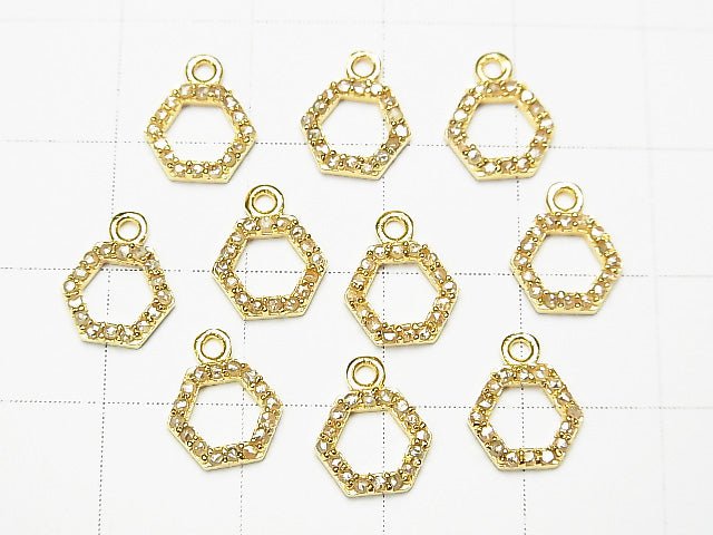 [Video] Diamond Hexagon (Donut) Charm 7x8x1.5mm 18KGP 1pc