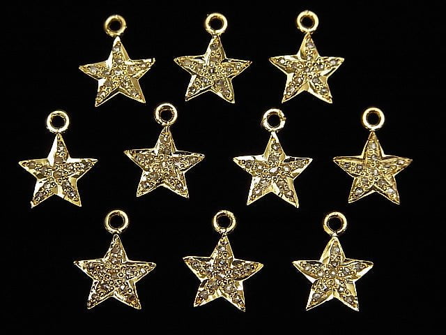 [Video] Diamond Star Charm 9x9x1.5mm 18KGP 1pc